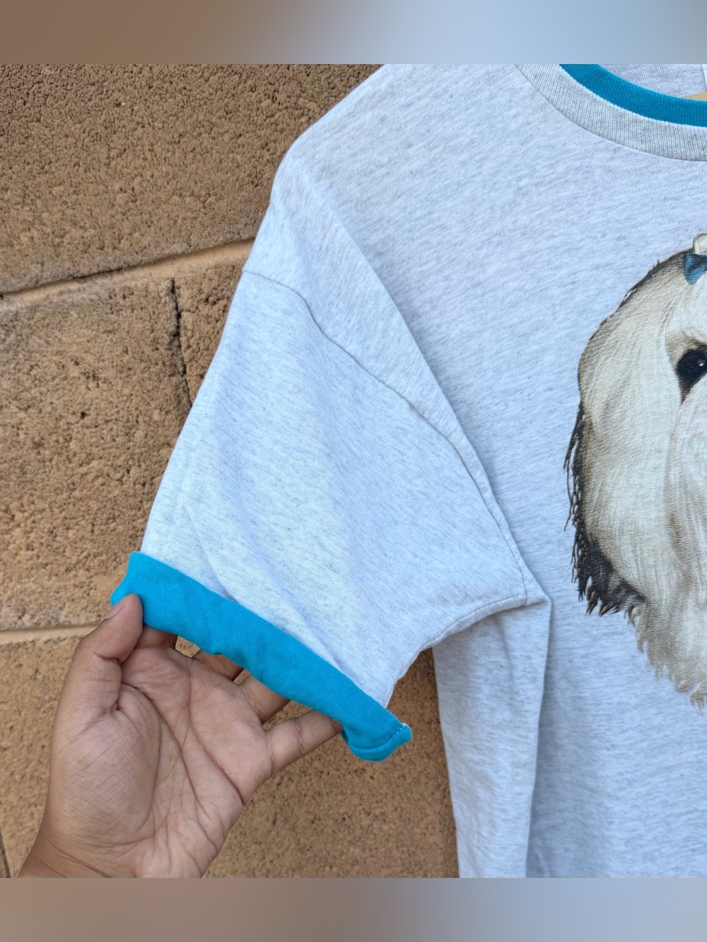 Vintage 90s Maltese Dog T-Shirt Gray Size Large Fruit Of The Loom USA - Picture 7 of 7